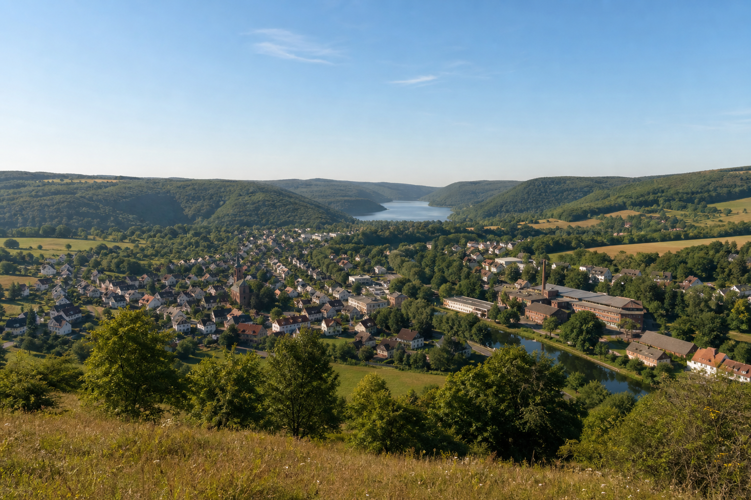 Blick über das fiktive Scherbenthal und den Taarsee